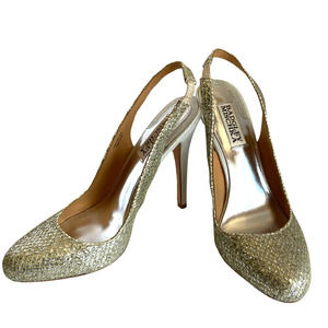 Badgley Mischka Silver and Gold Kiss Kiss Slingback Heels Size 6.5